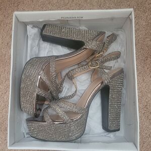 Shimmering Strappy Platform Heels